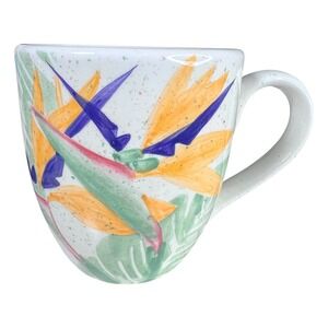 Botanica Handpainted Bird of Paradise Coffee Mug Floral Tropical Art Cup